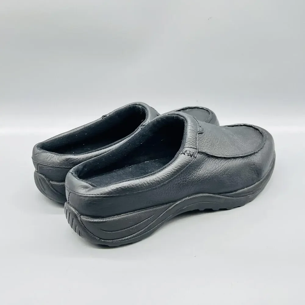 LL Bean Shoes Mens 10.5 Black Pebbled Leather Mule Clogs Slip On Casual Comfort